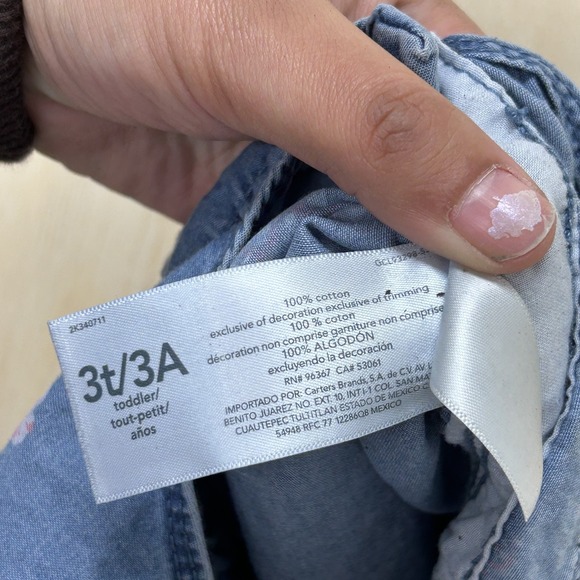 OshKosh B'gosh Overall Dress Girls 3T Denim Floral Adjustable Straps Pockets - Picture 5 of 8